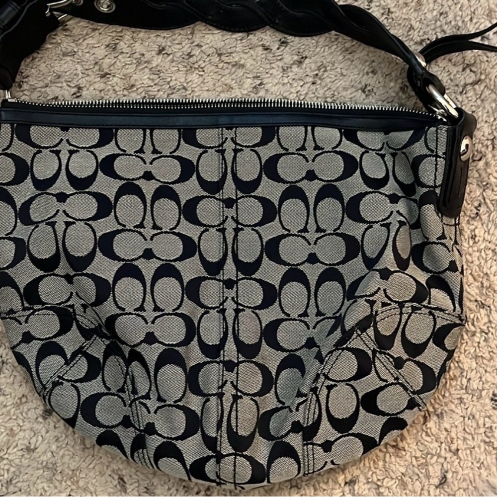 Coach Signature Jacquard Shoulder Bag in Black and Beige